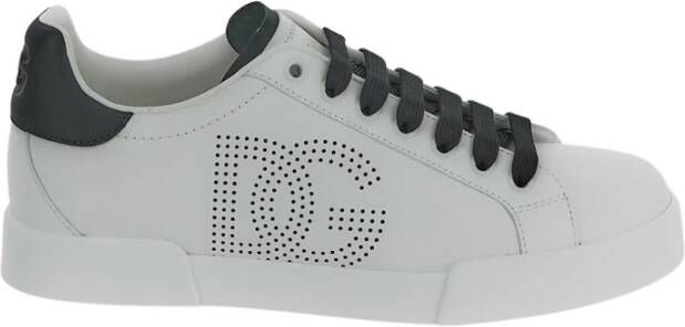 Dolce & Gabbana Witte Leren Sneakers met Logo Detail White Dames