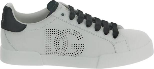 Dolce & Gabbana Witte Leren Sneakers met Geperforeerd Logo White Heren