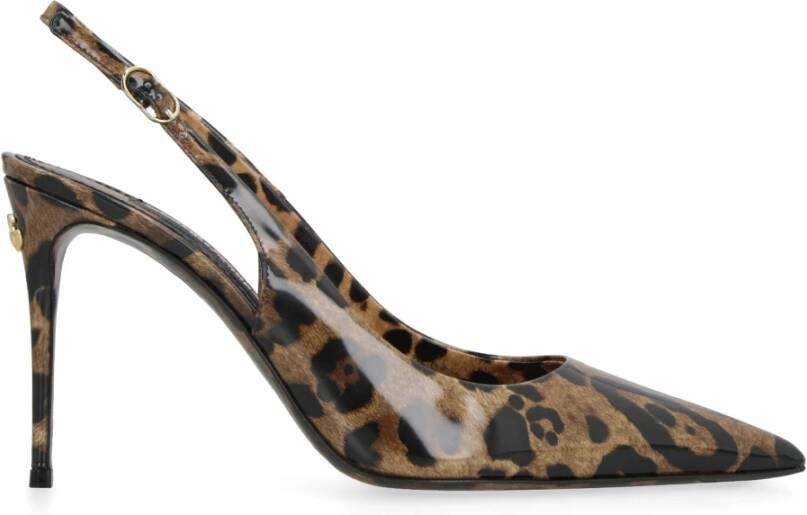 Dolce & Gabbana Leren puntige slingbacks met luipaardprint Multicolor Dames