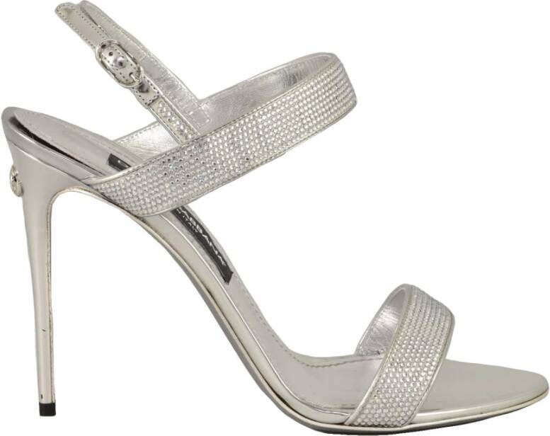 Dolce & Gabbana Metallic Leren Sandalen met Versierd Bovenwerk Gray Dames