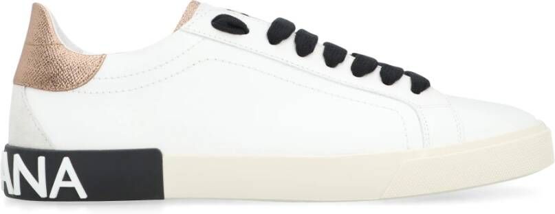 Dolce & Gabbana Witte Zwarte en Goudkleurige Portofino Lage Sneakers White Dames