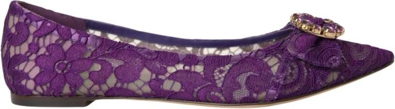 Dolce & Gabbana Lila Taormina Kant Kristal Loafers Schoenen Purple Dames