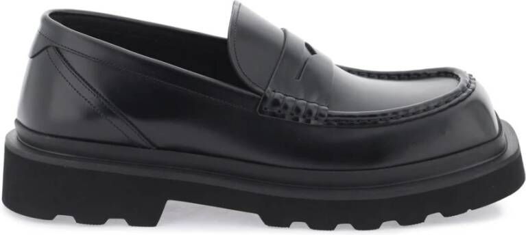 Dolce & Gabbana Loafers van geborsteld leer met logo binnenzool Black Heren