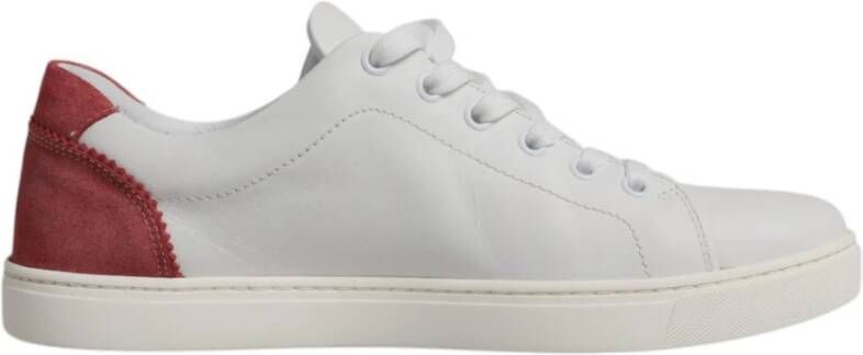 Dolce & Gabbana Logo Detail Leren Sneakers Wit Maroon White Dames