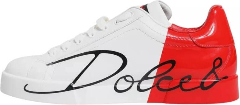 Dolce & Gabbana Logo Detail Leren Sneakers Wit Rood White Heren