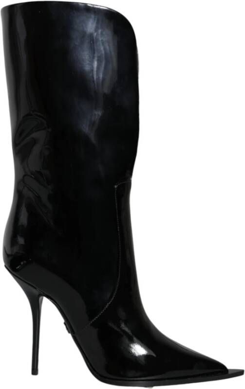 Dolce & Gabbana Logo Detail Mid Calf Leren Laarzen Black Dames