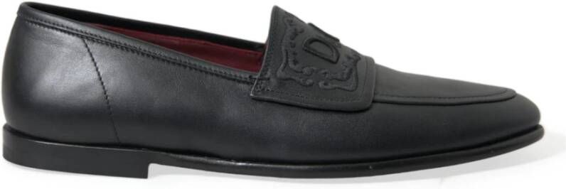 Dolce & Gabbana Logo Geborduurde Leren Loafers Black Heren