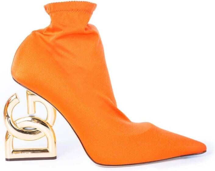 Dolce & Gabbana Logo Heel Fabric Booties Orange Dames