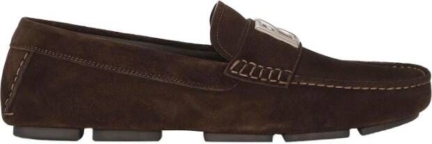 Dolce & Gabbana Logo Loafers in Suède Leer Brown Heren