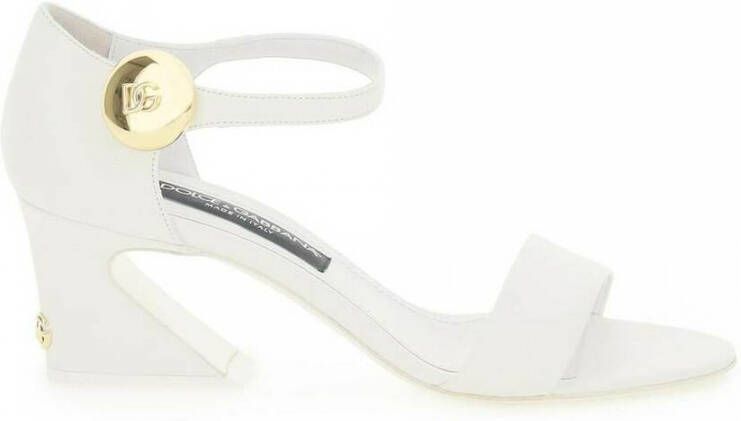 Dolce & Gabbana Nappa Leather Sandals With Geometric Heel Wit Dames