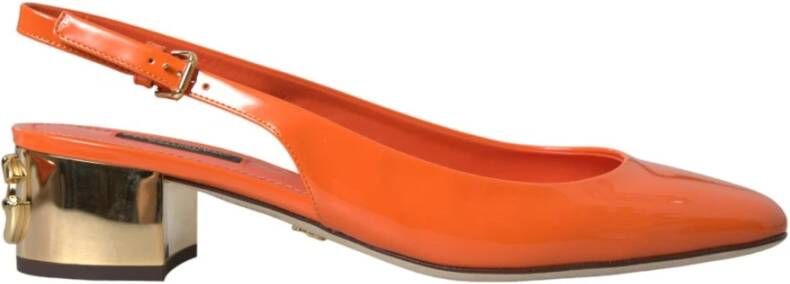 Dolce & Gabbana Logo Versierde Leren Slingback Hakken Orange Dames