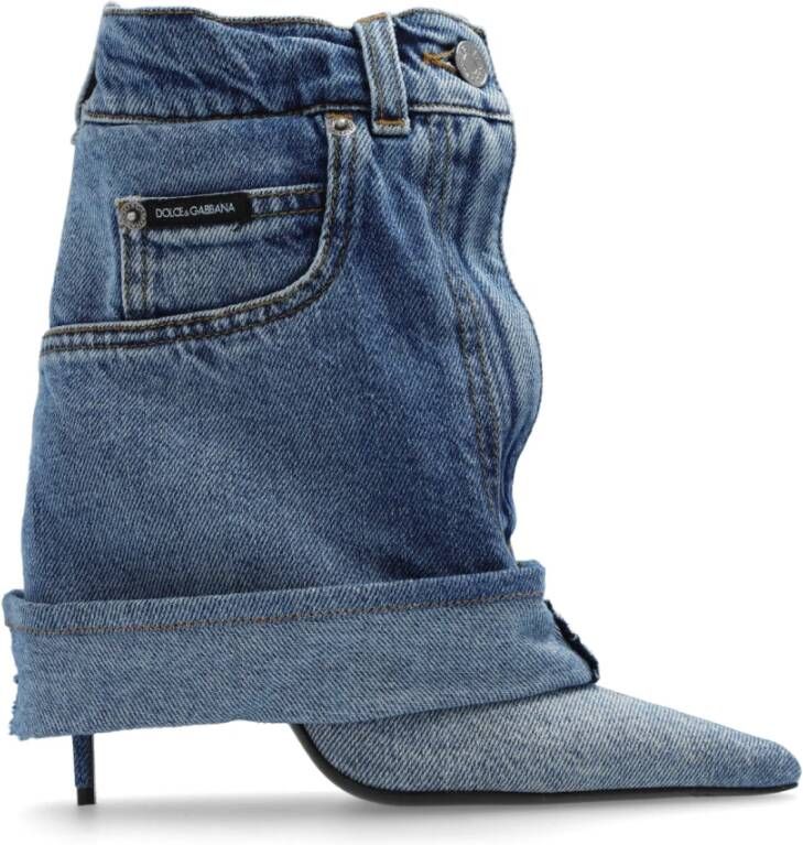 Dolce & Gabbana Lollo denim enkellaarsjes met hak Blue Dames