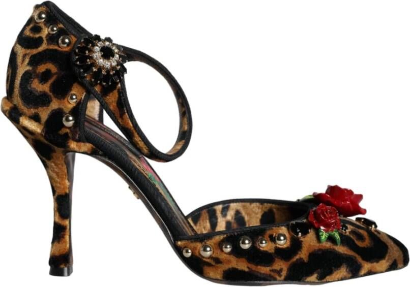 Dolce & Gabbana Luipaard Bloemen Kristal Enkelband Pumps Brown Dames