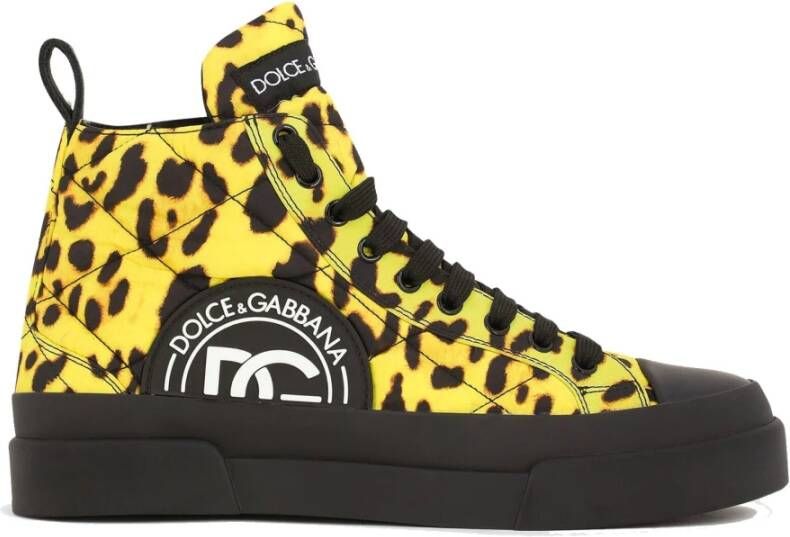 Dolce & Gabbana Luipaard Quilted Sneakers Veters Ronde Neus Yellow Dames