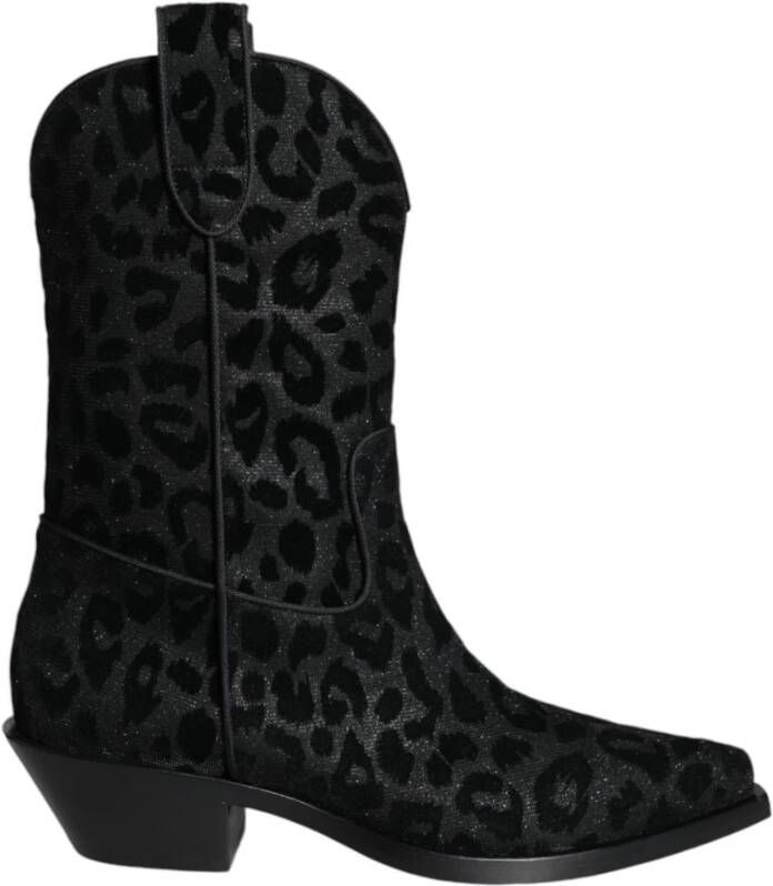 Dolce & Gabbana Luipaardprint Cowboy Laarzen met Leren Zool Black Dames