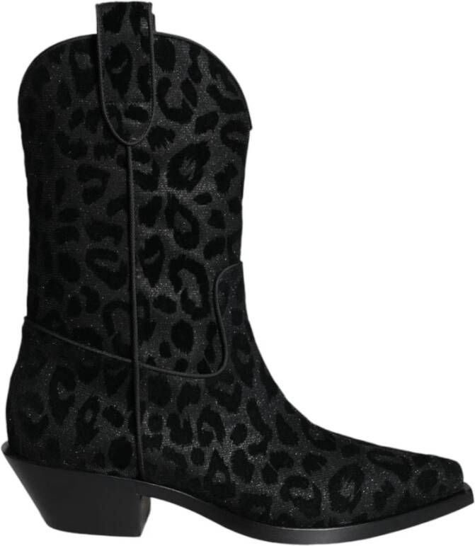 Dolce & Gabbana Luipaardprint Cowboy Laarzen met Leren Zool Black Dames