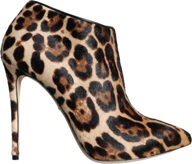 Dolce & Gabbana Luipaardprint Kalfshaar Hak Booties Brown Dames