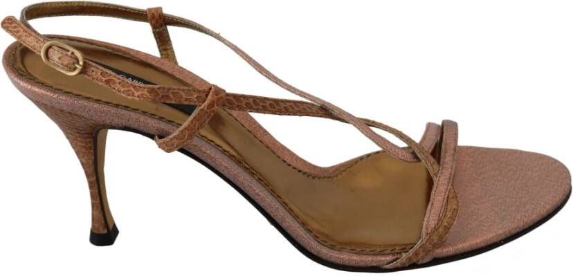 Dolce & Gabbana Luxe Enkelband Sandalen in Roze en Bruin Brown Dames