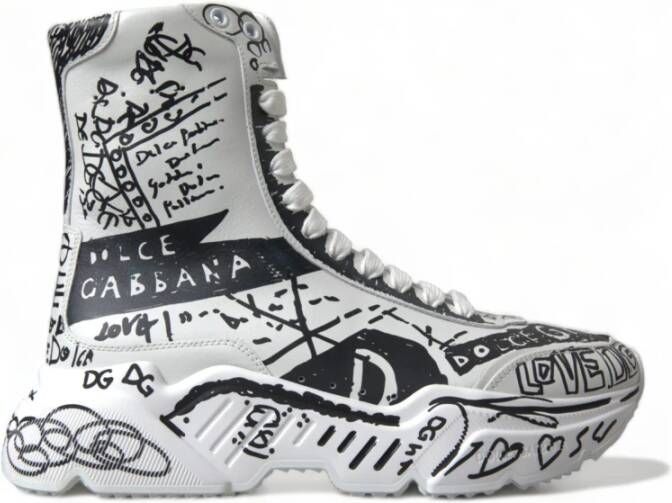 Dolce & Gabbana Luxe Graffiti Print Mid Top Sneakers White Heren