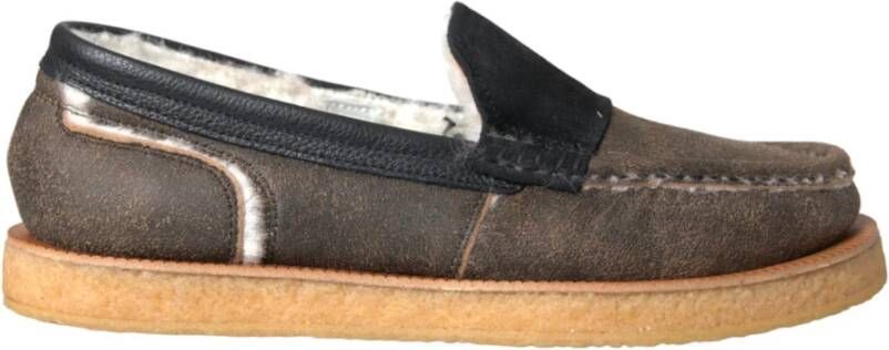 Dolce & Gabbana Luxe Leren Bont Loafers Schoenen Black Heren