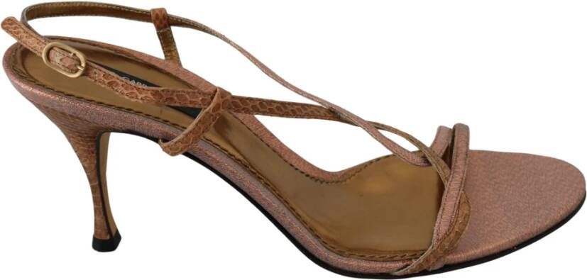 Dolce & Gabbana Luxe Roze en Bruine Enkelband Sandalen Brown Dames