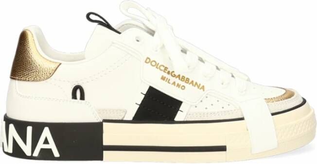 Dolce & Gabbana Luxe witte en gouden leren sneakers White Heren