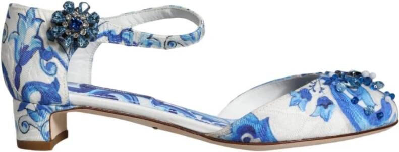 Dolce & Gabbana Majolica Print Enkelband Sandalen Blue Dames