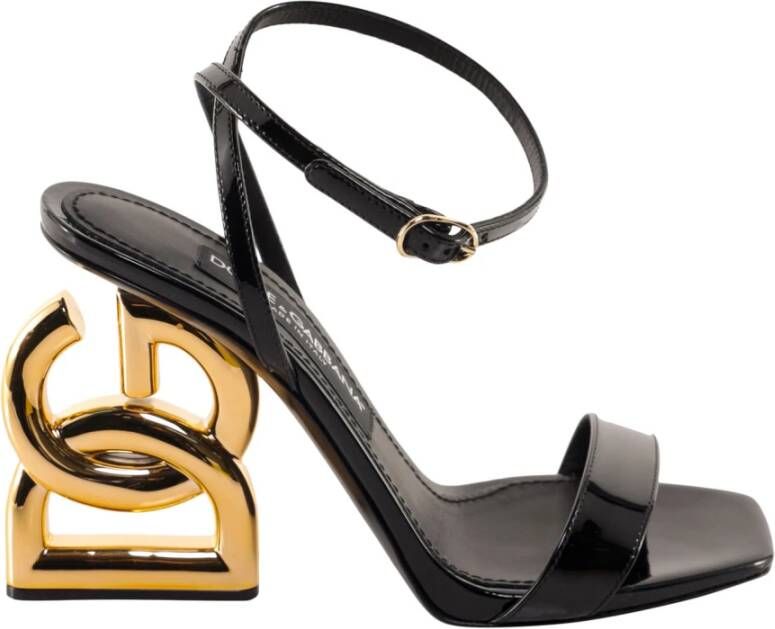 Dolce & Gabbana Metalen Monogram Hak Leren Sandalen Black Dames