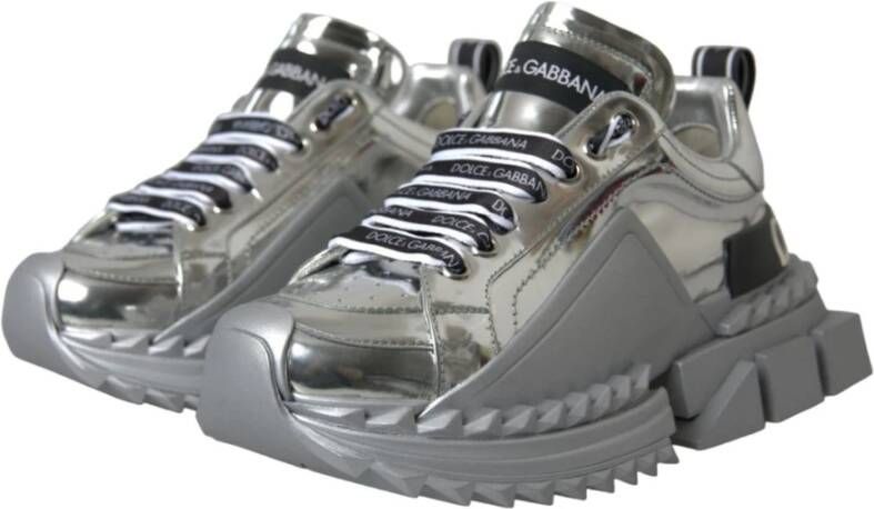 Dolce & Gabbana Metallic Finish Sneakers Super Queen Style Gray Dames