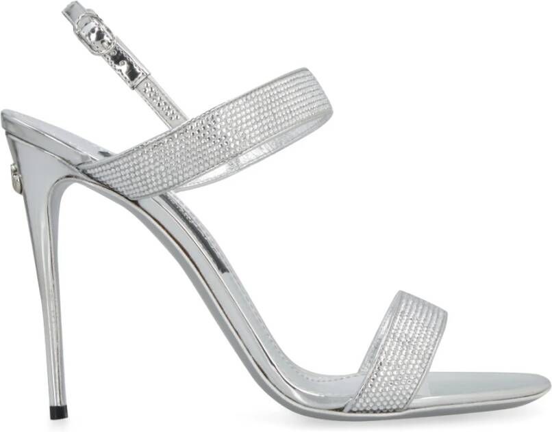 Dolce & Gabbana Metallic Leren Sandalen met Versierd Bovenwerk Gray Dames