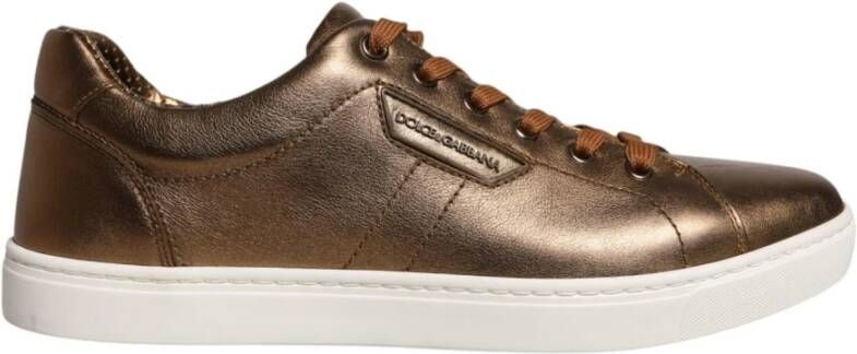 Dolce & Gabbana Metallic Leren Sneakers met Rubberen Zool Yellow Heren