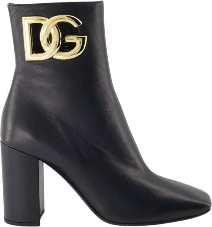 Dolce & Gabbana Zwarte Leren Laarzen met DG Logo Uitgesneden Black Dames