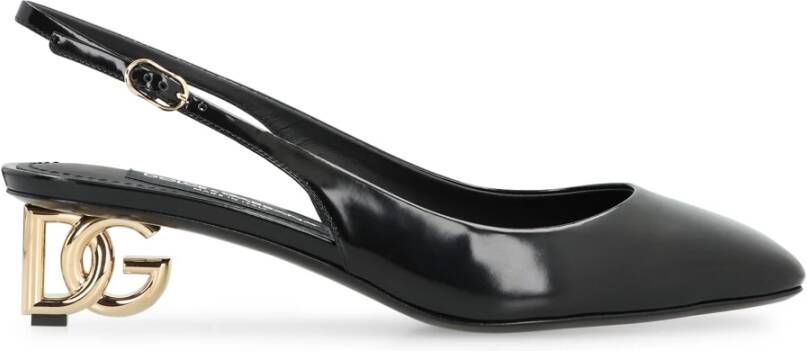 Dolce & Gabbana Zwarte Patentleren Slingback met DG Hak Black Dames