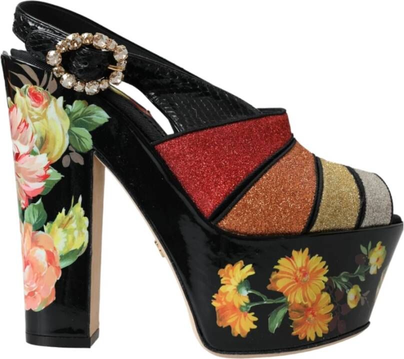 Dolce & Gabbana Multicolor Bloemen Kristal Plateau Sandalen Multicolor Dames