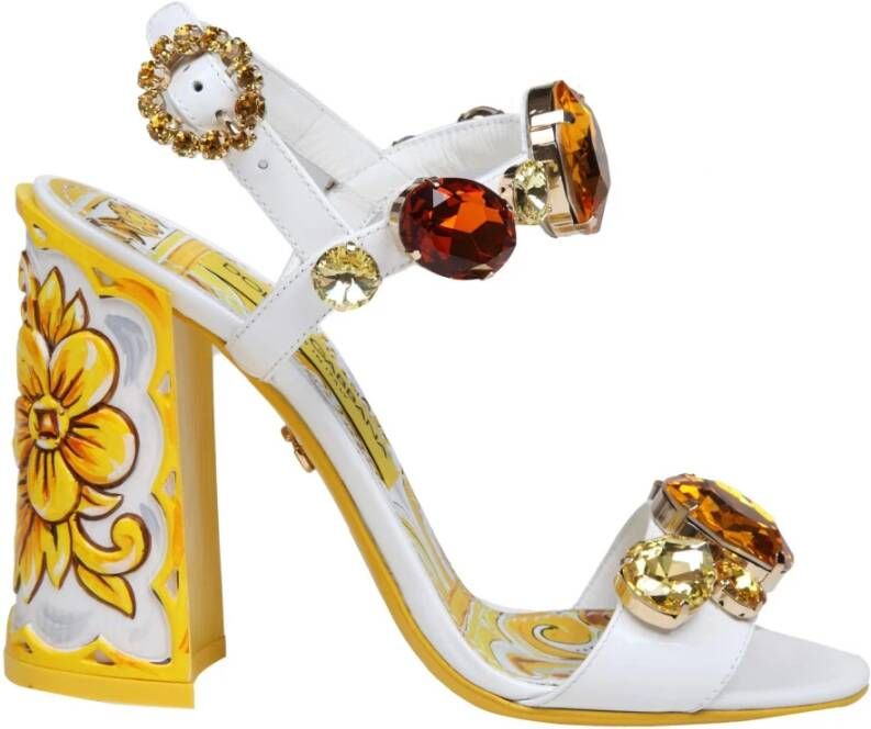 Dolce & Gabbana Multicolor Steen Sandaal met Juweelband White Dames