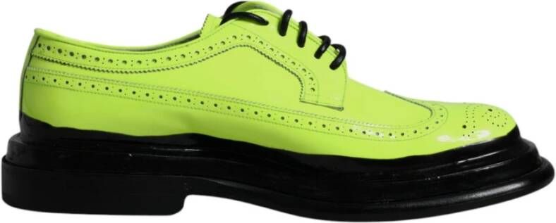 Dolce & Gabbana Neon Groene Leren Derby Schoenen Green Heren