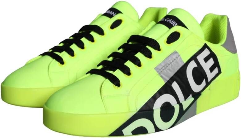 Dolce & Gabbana Neon Groene Portofino Sneakers voor Mannen Green Heren