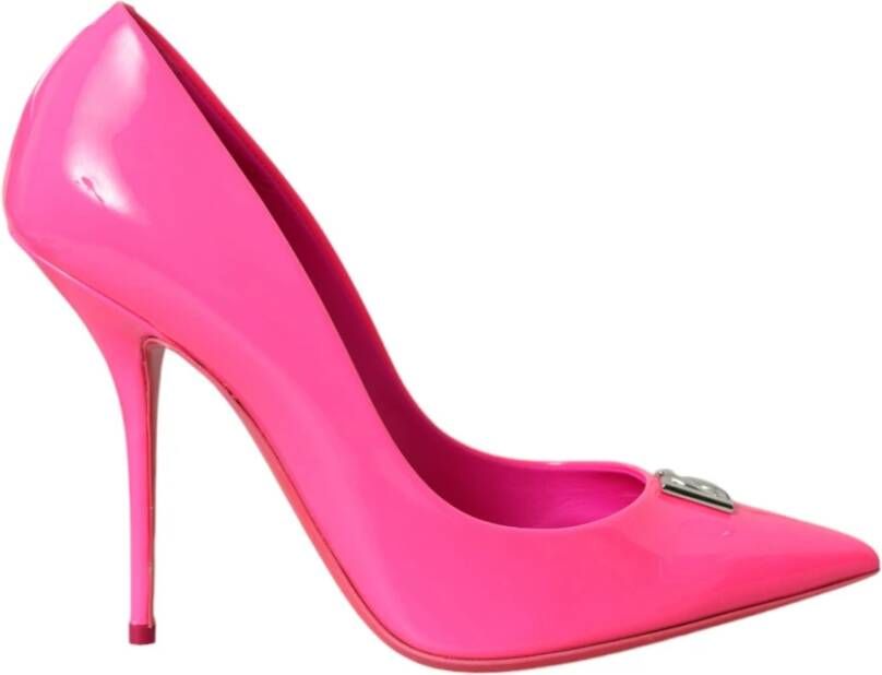 Dolce & Gabbana Neon Roze Leren Logo Pumps Pink Dames
