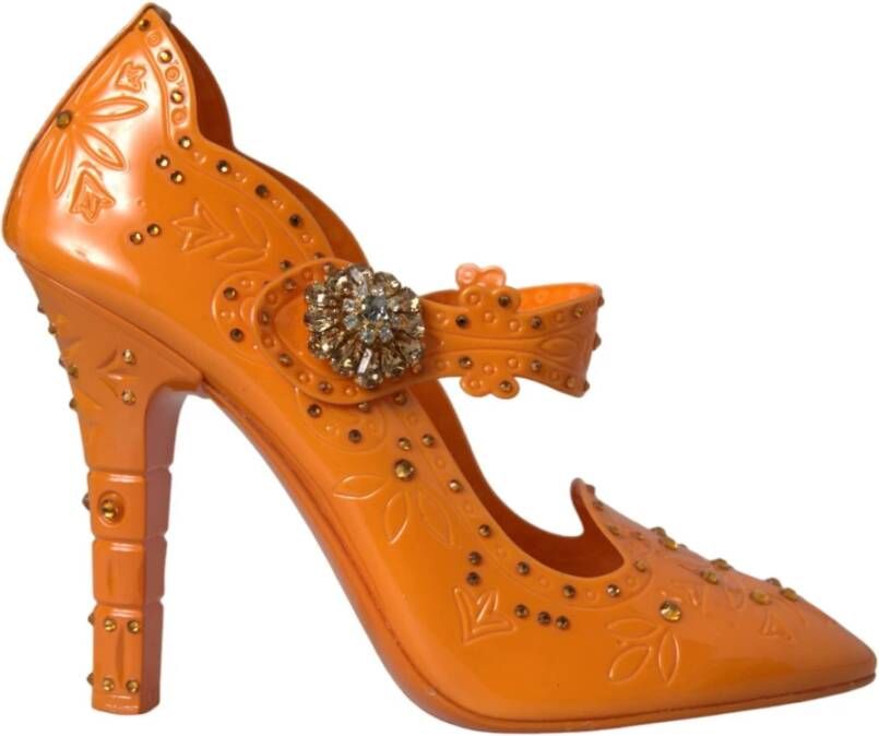 Dolce & Gabbana Oranje Bloemen Kristal Cinderella Pumps Orange Dames