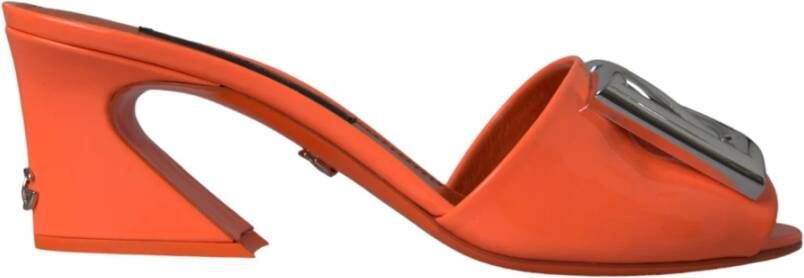 Dolce & Gabbana Oranje Logo Slides Hakken Sandalen Schoenen Orange Dames