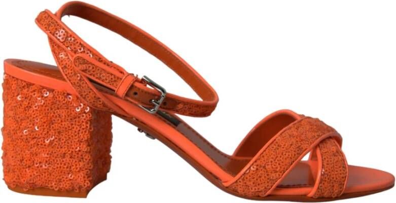 Dolce & Gabbana Oranje Pailletten Enkelband Sandalen Orange Dames