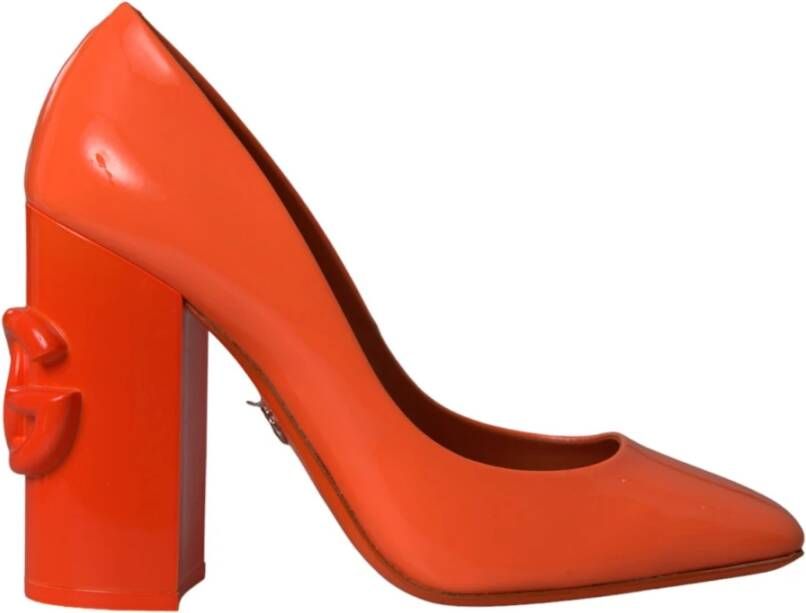 Dolce & Gabbana Oranje Patent Leren Logo Hakken Pumps Orange Dames