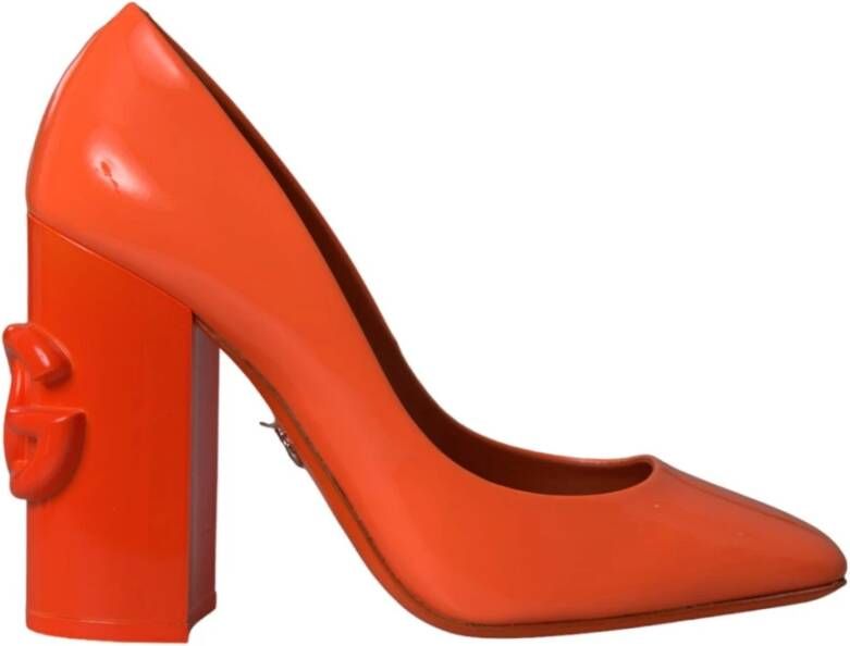 Dolce & Gabbana Oranje Patent Leren Logo Hakken Pumps Orange Dames