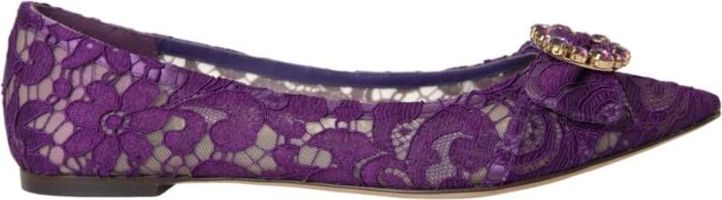 Dolce & Gabbana Lila Taormina Kant Kristal Loafers Schoenen Purple Dames