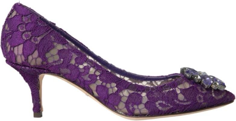 Dolce & Gabbana Paarse Kant Kristalversierde Pumps Purple Dames