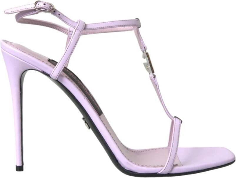 Dolce & Gabbana Paarse Leren Enkelband Hakken Sandalen Purple Dames