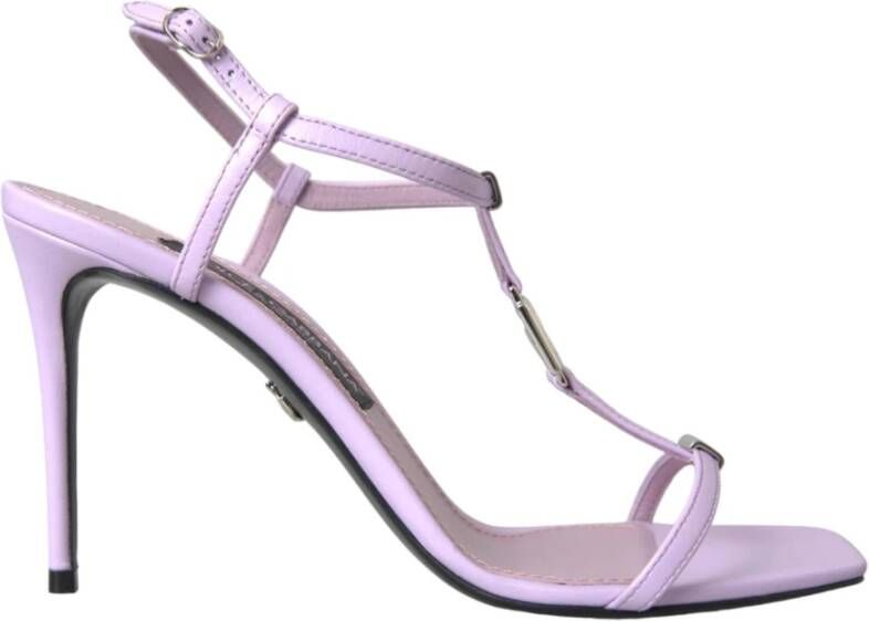 Dolce & Gabbana Paarse Leren Logo Enkelband Sandalen Purple Dames