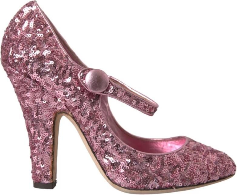 Dolce & Gabbana Roze Sequin Mary Jane Hoge Hakken Pink Dames