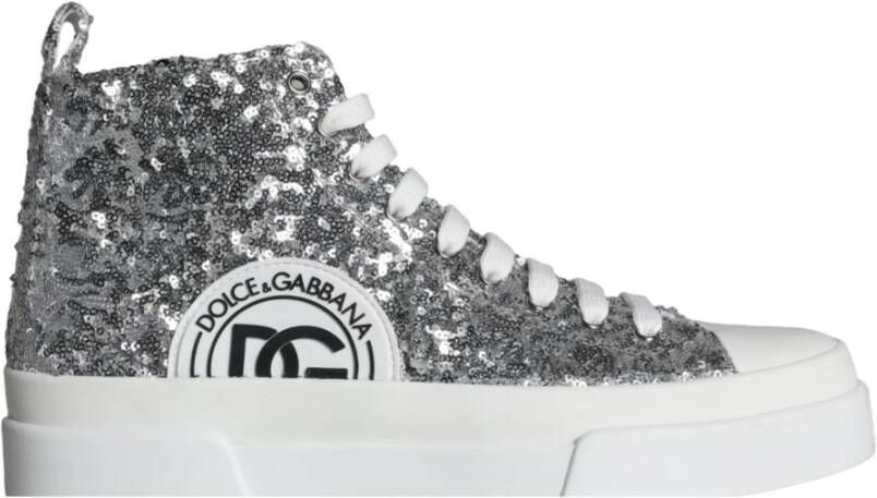 Dolce & Gabbana Pailletten High Top Sneakers Zilver Wit Gray Heren