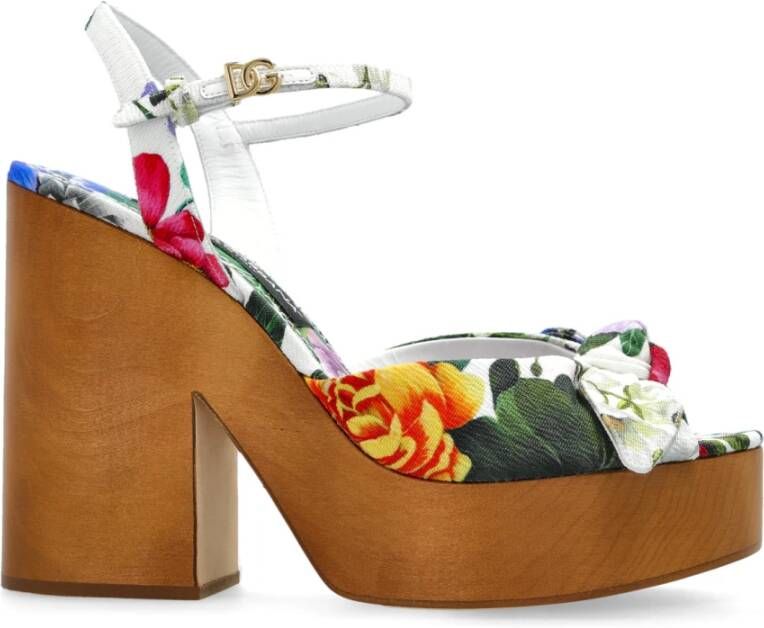 Dolce & Gabbana Sandalen met bloemenprint en blokhak Multicolor Dames